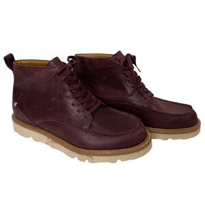 Label Men's Go-To Moc Lace-Up Boot Burgundy/Cloud Cream W/Vibram Size-12 EUC